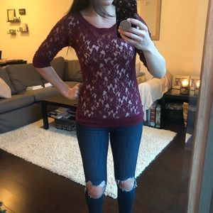 Express Maroon Lace Top